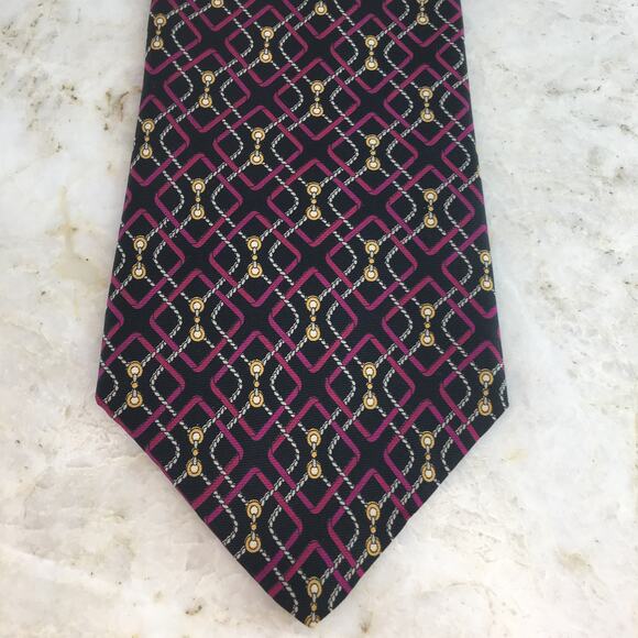 HENRY GRETHEL BLACK BURGUNDY GOLD WHITE ALL SILK TIE0 - Picture 1 of 11